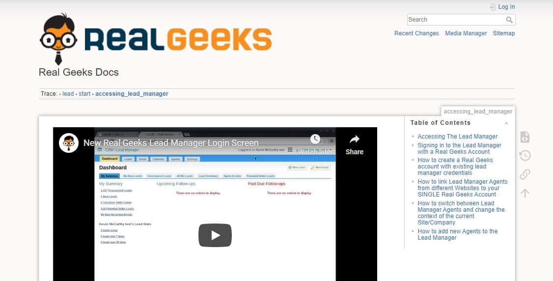 Real Geeks Docs - Accessing Leads Manager